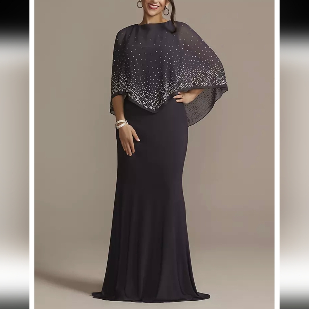 Oleg Cassini Jersey Knit Cape Gown